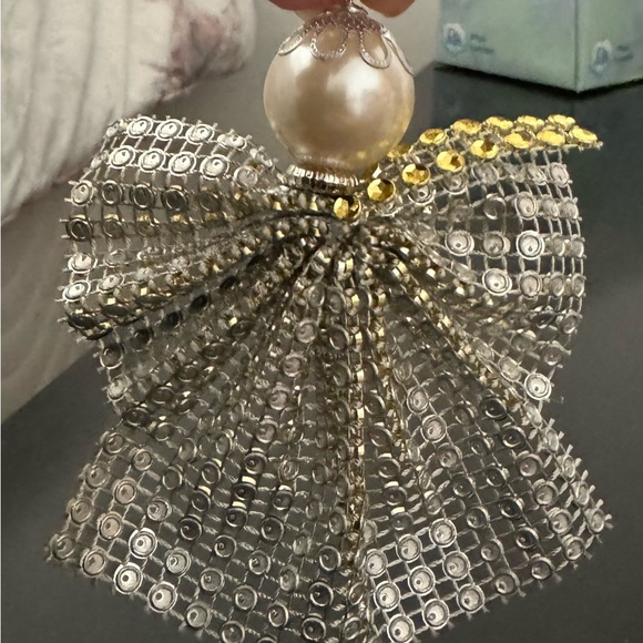 Handmade Christmas ornaments set of 7: 3 angels & 4 stars beaded pearled white - Picture 8 of 16